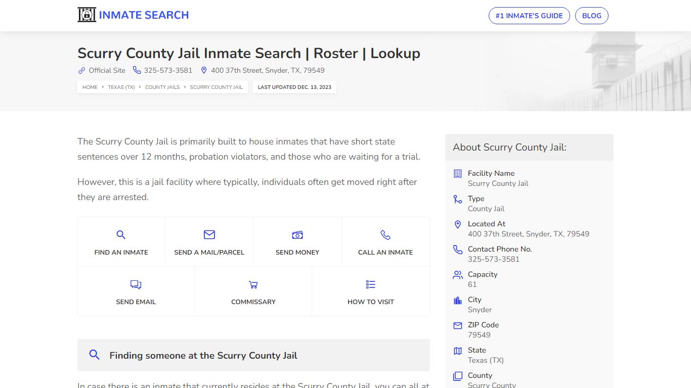 Scurry County Jail Inmate Search | Roster | Lookup